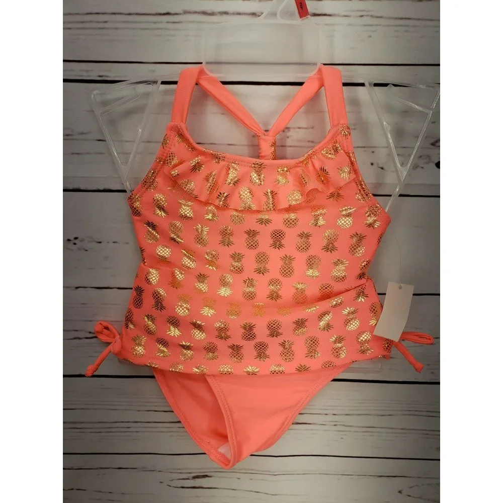 Real Love‎ 12 months hot pink coral pineapple 2pc Tankini swimwear swimsuit